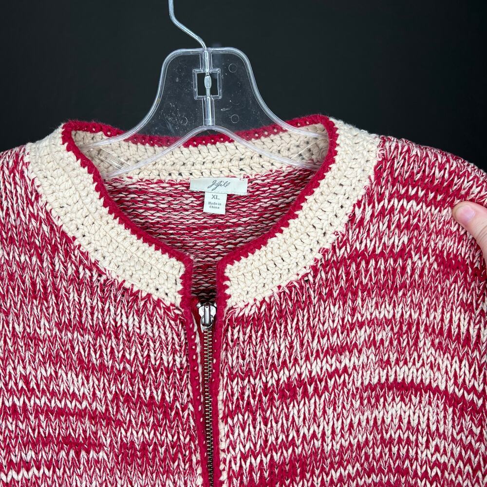 J Jill Womens XL Red Marled Zip Front Knit Cardigan Sweater - Picture 3 of 6